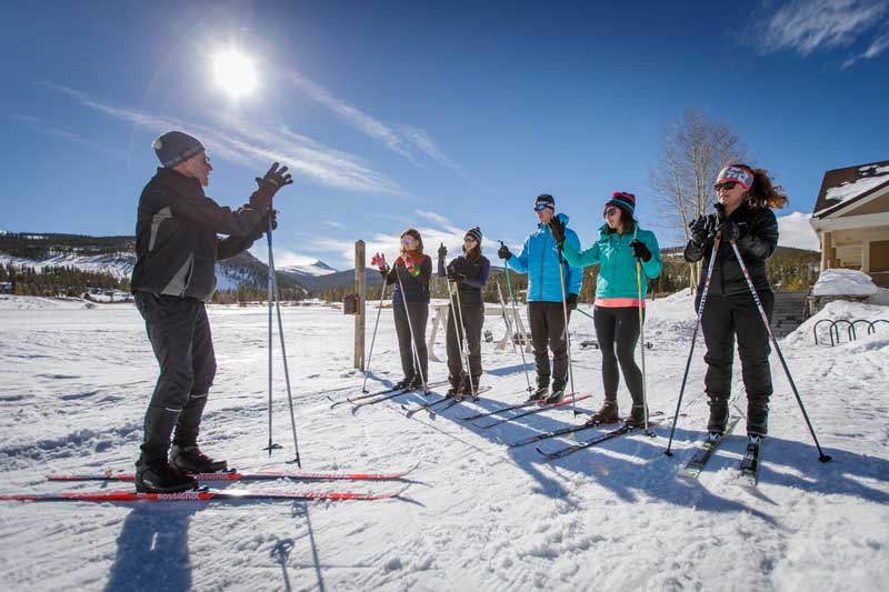Group of skiers during a lesson at Gold Run Nordic center