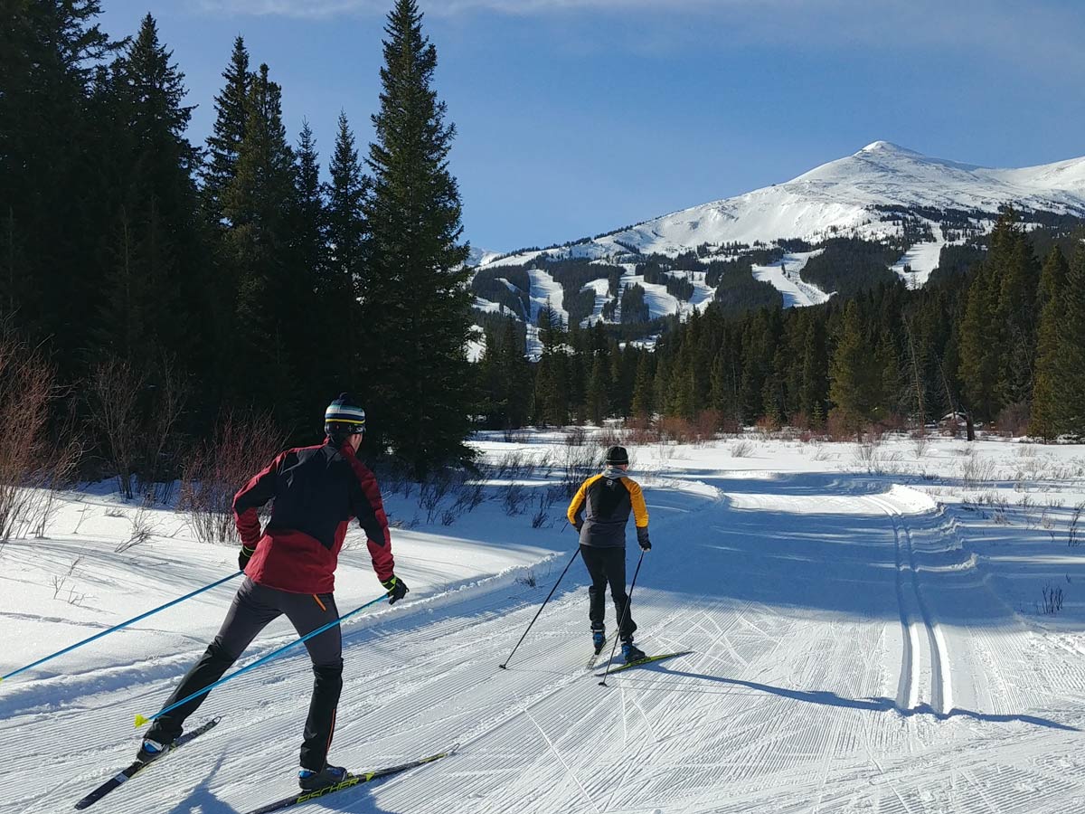 Two skiers on the trails