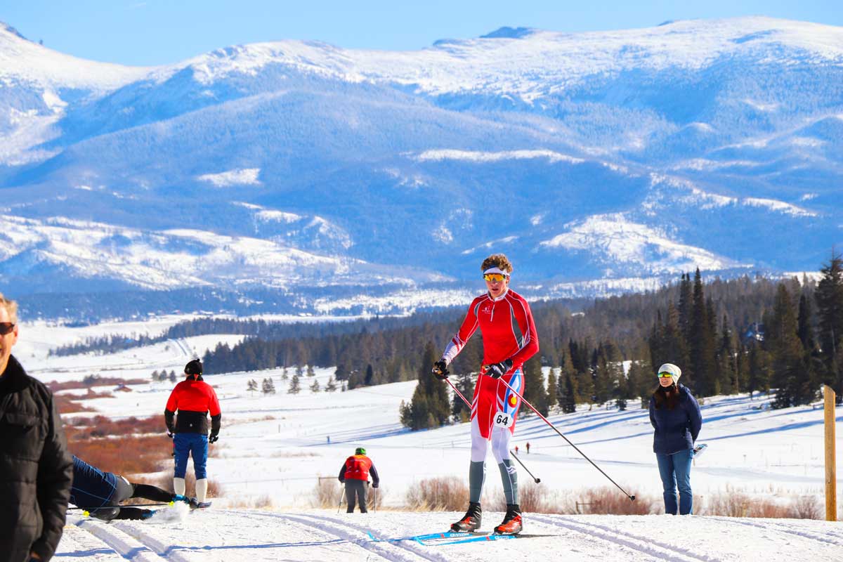 A nordic ski racer on the trails at Snow Mountain ranch